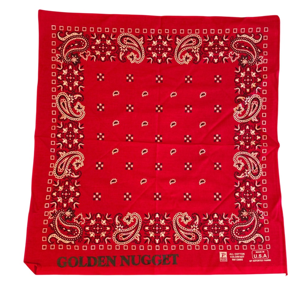 Vintage Golden Nugget Las Vegas Bandana Red Paisley Cotton Paris RN13960 USA